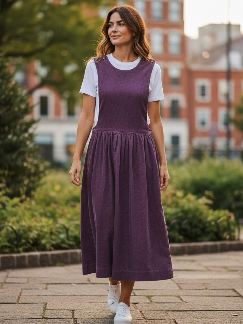 Purple Plum Corduroy Womens Sleeveless Overall Jumper Midi Modest Small Dress